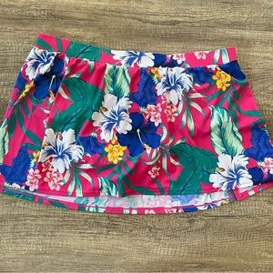 SWIM Cacique Swimsuit Skirt Bottoms Pink Green Tropical Beach Flowers Sz 20